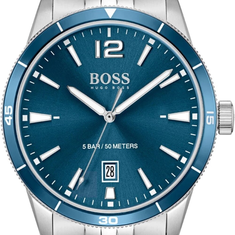 Hugo Boss Men's Watch 1513902 Quartz Blue Dial Date Silver Stainless Steel 42mm